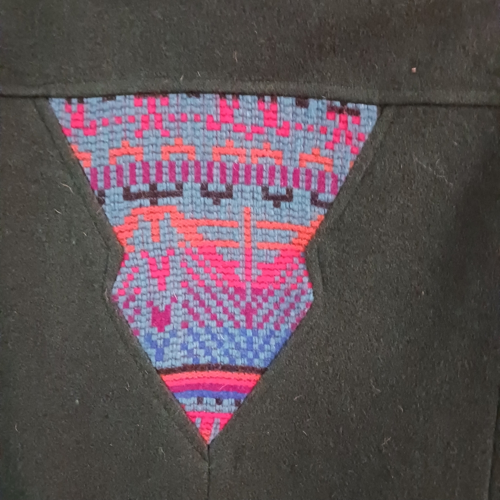 Wool Blend Coat Green Pea  Button Sz Medium Aztec Stitch Front Back - Picture 5 of 9